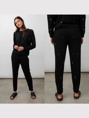 Rails Oakland Sweatpants Slim Lounge Terry Star Embroidery Jet Black Size Small